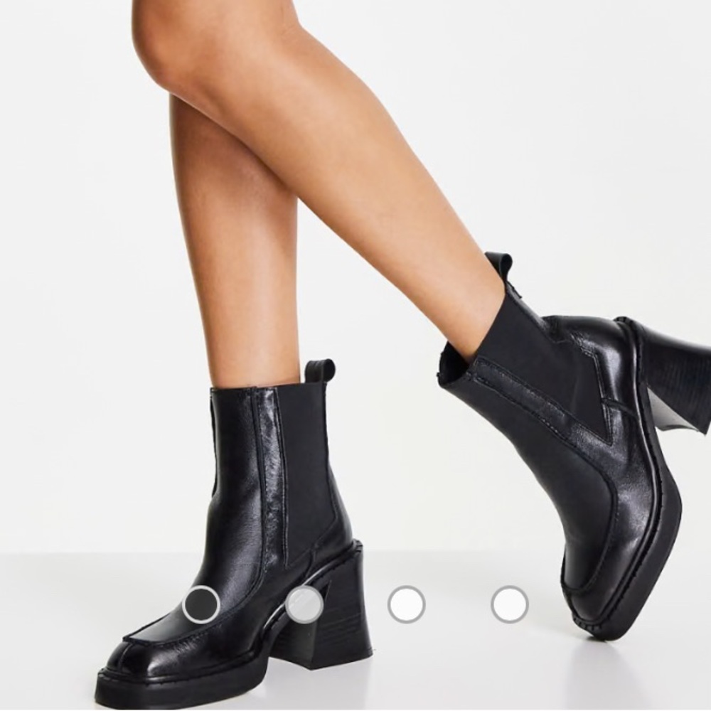 Women Topshop Hunter heeled leather ankle boot in black made in Spain size 39